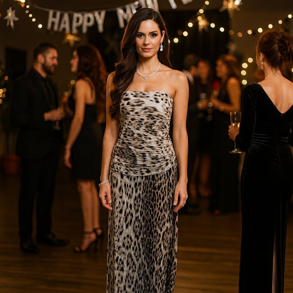 Halston Heritage Size 6 Animal Print Strapless Gown